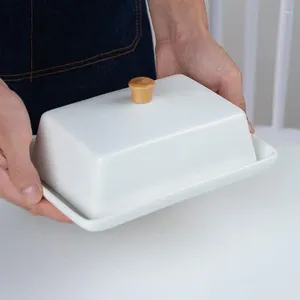 Placas Manteiga de cerâmica Pratos de manteiga de cerâmica Retângulo Seals de silicone, lata de queijo bandeja de recipiente vertical placa de cozinha caixa