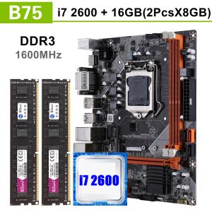 Motherboards Kllisre B75 Kit Motherboard Set mit Core i7 2600 2 x 8 GB = 16 GB 1600 MHz DDR3 Desktop Memory NVME M.2 USB3.0 SATA3