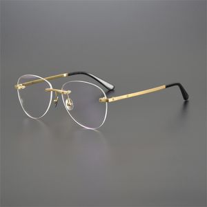 Solglasögonramar C-0201er märke Vintage Rimless Titanium Reading Women Men Glasses Frame Optical Square Eyewear Luxury Recept Gelglas