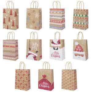 Multi Style Merry Christmas Kraft Paper Bag Santa Claus Gift Bags With Handles Xmas Present Storage Bag Party Supplies 3/5 Pcs