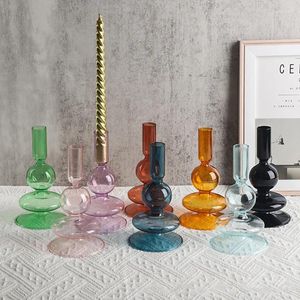 Candle Holders Dining Table Glass Holder Stand Transparent Crystal Color Flower Vase Home Decor Wedding Decoration