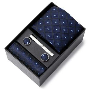 Neck Ties Mens Wedding Tie Pocket Square Cufflinks Set Necklace Box Gray Mens Wedding Accessories SetC240410