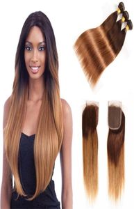 Ombre Malaysian Straight Human Hair Bündel mit 4x4 Spitzenverschluss 430 Blonde Malaysisches menschliches Haar 34 Bündel mit Verschluss3124870