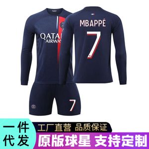 Soccer Jerseys 24 Paris Home Football Jersey Mbappe No.7 Autumn Winter Long Sleeved Style Training Suit Set