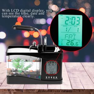 1PCDC 5V USB Desktop Mini Fischtank Aquarium LCD Timer Takt LED Lampe Hellschwarze Farbe 24 * 10 * 14 cm