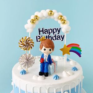 1pc Pink Blue Blue Soft Pompom Cloud Cake Topper Alles Gute zum Geburtstag Party DIY Cake Top Flags Dekor für Kuchen Topper Festival Party Supplie