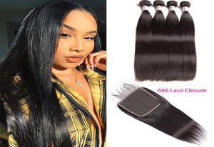 Indian Virgin Hair Extensions 1028Inch Silky Straight 4 Bunds With 6x6 spetsstängning babyhår wefts 6 av Six4390494