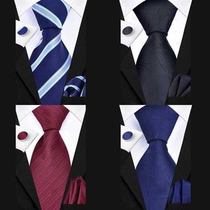 Neck Krawatten klassische blaue Streifen -Business -Halskette Set für Herren Hanky Manschettenknöpfe Geschenk für Herren Party Direkter Versand Hochzeit Red Tiec240410
