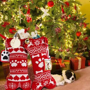 OurWarm Knit Plaid Christmas Stocking New Year Gift Bag for Pet Dog Cat Christmas Goods Xmas Tree Hanging Ornaments navidad 2020