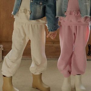 Trousers Kids Pants Spring Korea Girls Children Clothing Terry Soft Lovely Motion 2024 Simple Elastic Waist