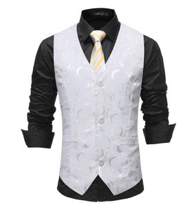 Herren weiß Rose Jacquard Anzug Weste Gilet Homme Marke Slim Fit Business Formal Kleid Weste Weste männlicher Party Tuxedo Westen 2205173572599