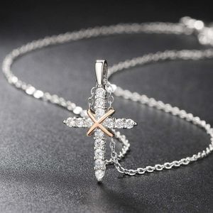 Full Zircon Cross Pendant Necklace with Colorful Electroplated New Jewelry for Women