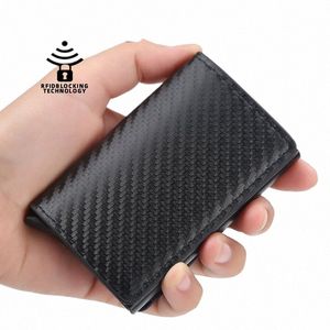 Ny aluminium plånbok metall kreditkortshållare automatisk elastisk pu läder antitheft rfid blockerande plånbok passhållare män w276#