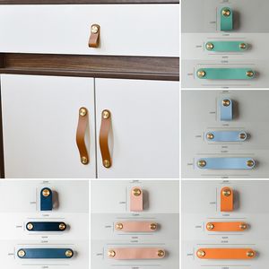 Nordic Style Wardrobe Drawer Door Pull Genuine Leather Handle Kitchen Cabinet Handles Furniture Cowhide Hardware