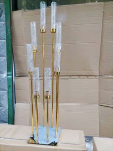 8heads Gold Acrilic Holder Candele per candele Metal Stand per Wedding Stage Decoration Walkway