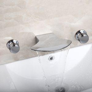 YANKSMART Bathroom Faucet 3 Pcs Tub Mixer For Bath Shower Square Shower Wall Mounted Hotel Solid Brass Bath Waterfall Tub Faucet