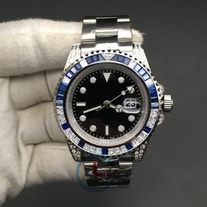High Quality Sub Watches Men Sapphire Black Blue Diamonds Bezel Stainless Steel 40mm Automatic Mechanical Wristwatch gift294p