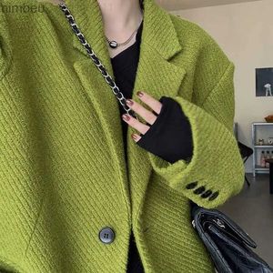 Women's Suits Blazers UNXX Autumn Winter Oversized Casual Stylish Green Woolen Blazers Women Shoulder Pads Long Sleeve Loose Korean Fashion Y2k Coats C240410