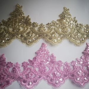 1Yard 13.5cm wide Hot Sale Gold Pink Lace Trim Luxury Embroidery Lace Fabric for Wedding Dresses