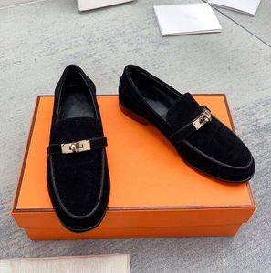 Luxus-Design Kelly Loafer Casual Shoes Destin Slipper Frauen Ziegenkin mit Kelly Buckle Echtes Lederkleid Oxfords Flats 35-42box