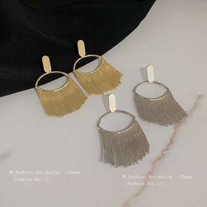 Real Gold Electroplated Sier Needle Eye Shaped Oval Tassel Exaggerated Design Sense, with Mesh Red Earrings