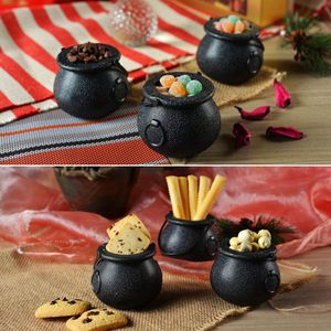 24 Pack Plastic Black Witch Candy Bowls Cauldrons,Pot with Handle ,for Halloween, Easter, St Patrick's Day Party Favors