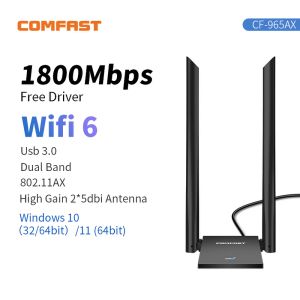 Карты comfast wifi 6 USB -адаптер Двойной полосы AX1800 USB3.0 Беспроводной диск Wi -Fi Dongle Бесплатный сетевой карту Wi -Fi6 Адаптер настольный ноутбук