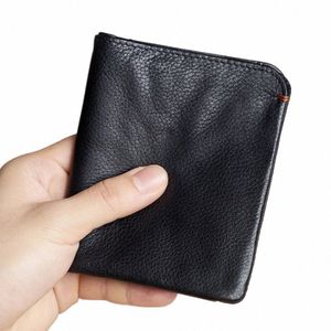 Slim Men's Wallet äkta läder Casual Small Purse Credit Busin Card Holder Wallet Bifold Mini Mey Bag Coin Purse Nupugoo G1VI#