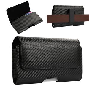 Carbon Fiber Holster Horizontal PU Leather Cases For Iphone 15 14 Plus 13 Pro 12 11 XR XS MAX X Samsung S24 S23 S22 Note 20 360 Clip Belt Hip Vertical Business Men Pouch