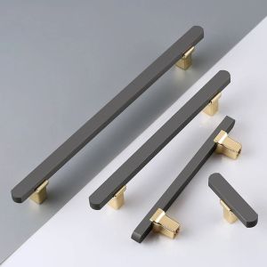 Nordic Furniture Cabinet Handle Grey Gold Solid T Bar Luxury Kitchen Cupboard Drawer Wardrobe Door Pull Room Home Round Knobs