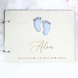 Little Feet Personalisierte hölzernen Fotoalbum für Baby, Memory Book, Erstes Jahr Journal einzigartiger Geschenkbabyathbarn Geburtstag