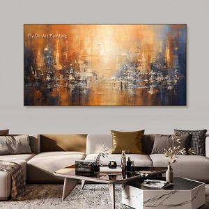 Abstract Golden Cityscape Oil Painting Hand Paintted Abstract Landscape Canvas Painting For Living Room Decor Impression Wall Art