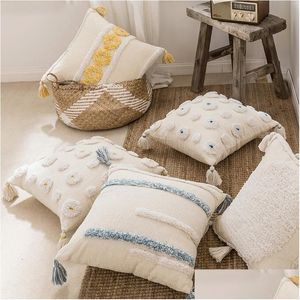 Cushion/Decorative Pillow Bohemia Cushion Er Living Room Hand-Embroidered Pillowcase Nordic Tassel Waist Cojines Decorativos Para So Dhtgs