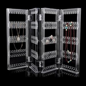 Behogar 4-panel vikbar transparent akrylsmycken Display Stand Rack Holder Organizer för örhängen Studs Halsband Armelets249h