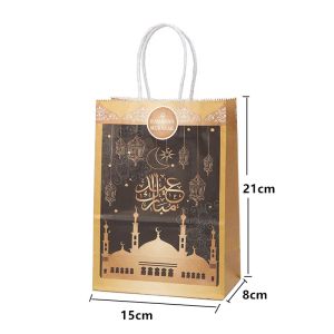 6pcs Eid Mubarak Kraftpapiertaschen Ramadan Kareem Geschenkverpackung Tasche Muslim Islamische Party Favor