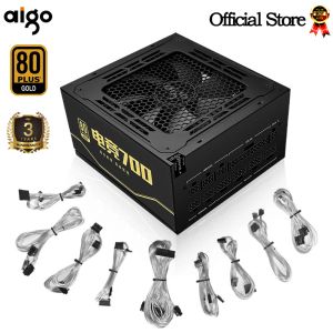 Supplies Aigo PC computer Power Supply Rated 700W 80PLUS gold 100240V Full module active Gaming PSU ATX 12V PFC 24Pin 14cm Fan For BTC