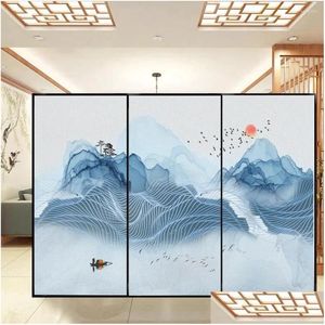 Window Stickers Privacy Film Landscape Painting Pattern No Glue Static Electricity Door Flim Frosted Sun Blocking Glass Windows Drop Dh8Ck