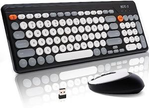 Combos Wireless Keyboard and Mouse Combos with 2.4GHz USB Receiver Plug and Play MultiColor Keycaps Retro Style Keyboards Windows Mac