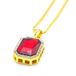 Mężczyźni lodowani łańcuch wisiorek Hip Hop Rappers Micro Octagon Square Rhinestone Stone wisiorek z 3 mm 24 liną