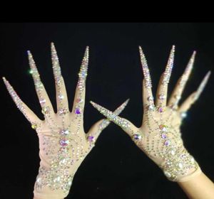 Fingerless Gloves Luxurious AB Rhinestones Pearls Plus Length Nails Gloves Women Fashion Drag Queen Outfit Nightclub Stage Perform3772290