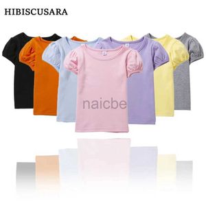 Tシャツの女の子100％コットン半袖夏のパフティーTシャツ学校のためのプレイ幼児ティーンエイジャーカジュアルトップスティーソリッド240410