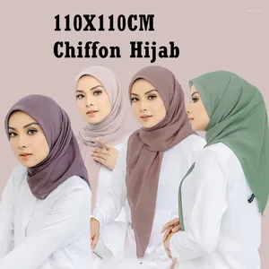Ethnic Clothing MSL256 110X110CM Headwrap Heavy Chiffon Square Scarf Muslim Hijabs Women Underscarf Fashion Casual Look Plain Color Tudung