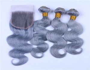 Grey Human Hair Bundles with Lace Closure 4x4 Silver Gray Virgin Peruvian Body Wave Hair Lace Closure and Weave Bundles Deals4864319