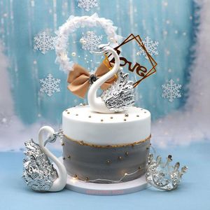 2pcs/Lot Crown Glass Table Swan Baking Decorative Birthday Anniversary Ornament Cake Topper Figure Paper Weight Desk Home Decor