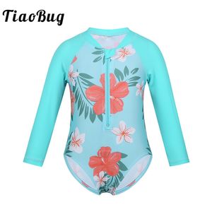 Tiaobug Girls Girls de uma peça de maiô de uma peça longa Mangas compridas Flores estampadas de roupas de banho infantil infantil de roupa de praia guarda-roupa de roupas infantil