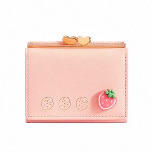 女性用のかわいい小さな革のポケットウォレットフルーツプリントバイフォールドコインパースレディースミニショートパースマイカードホルダークラッチバッグb2be＃