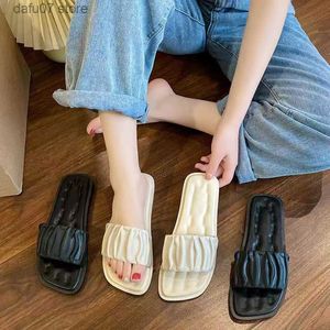 Slippers Sandals 2023 Slippers Womens Instagram Trend Summer New Folded Flat Bottom Shoes Internet Red Cool Half for Outwear H240410
