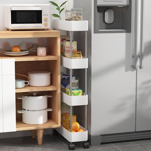 Kitchen Bathroom Trolley Floor Shelf Multi-Layer Removable Storage Rack Organizer Side Refrigerator Gap Cart Push-Pull Narrow