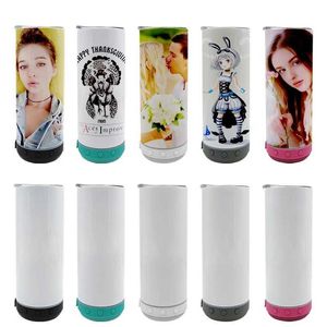 Mugs 16oz Sublimation Bluetooth Speaker Can Cooler Tumbler With Handle Lids Straight Tumbler Stainless Steel Coffee Cups Water Bottle 240410