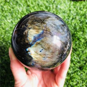 Natural Madagaskar Natural Labrador Stone Quartz Crystal Ball Therapy Crystal Gem Manual Polering, blank yta